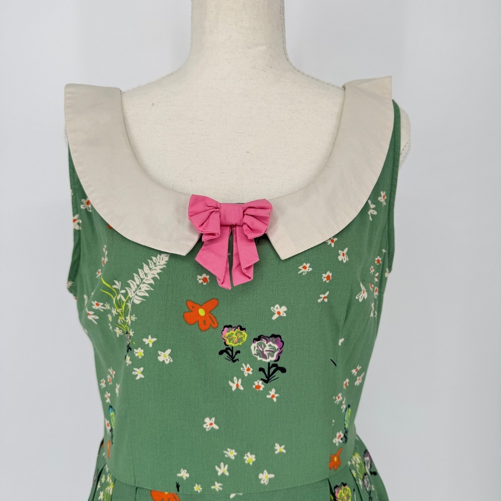 Lindy Bop Leah Alice in Wonderland Tea Dress 8 Green Novelty Print Fit & Flare - Picture 2 of 15